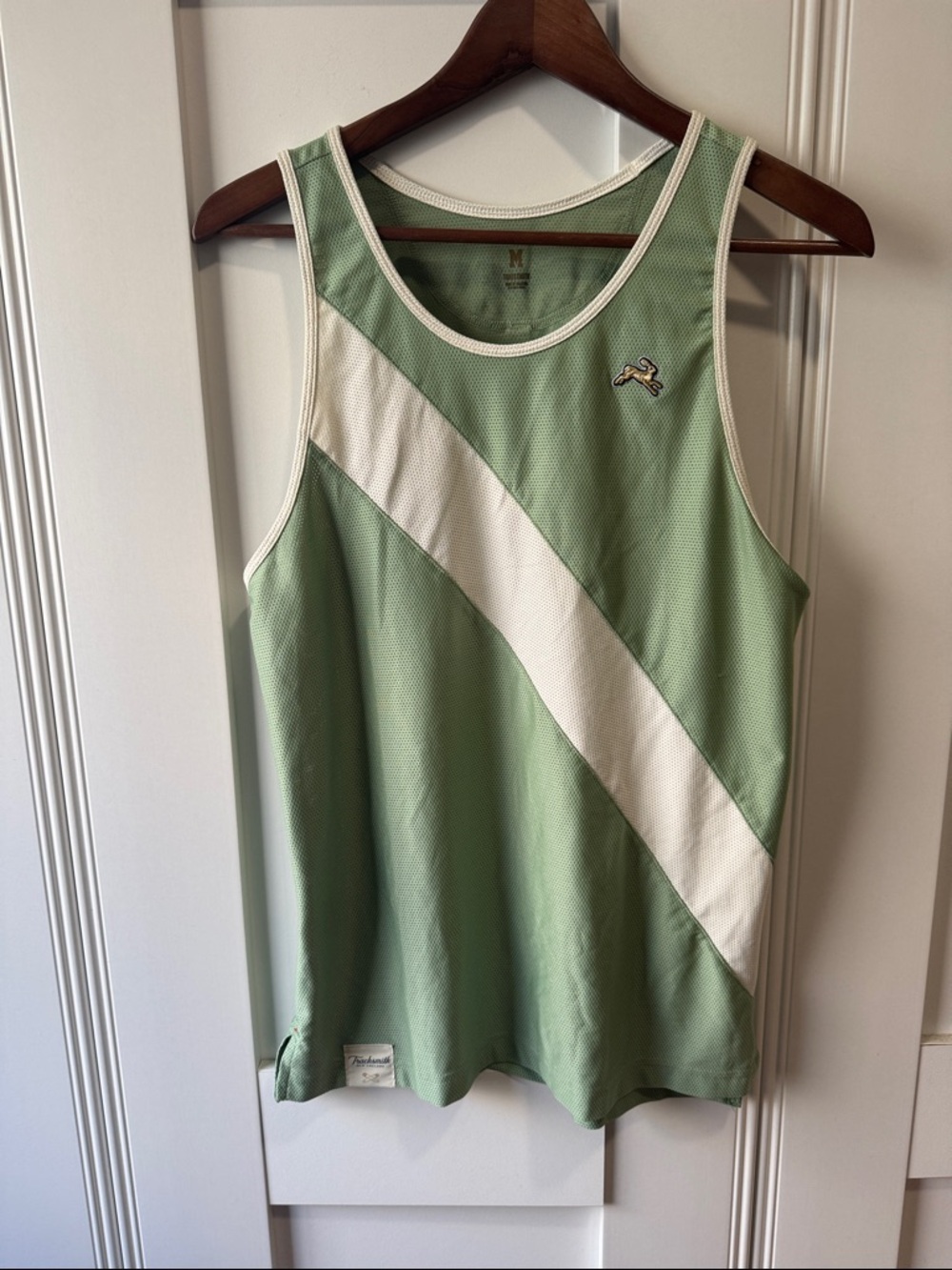 Tracksmith Van Cortland Green and White Diagonal-Stripe Tank Top